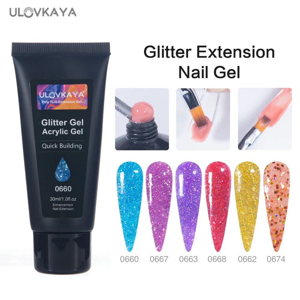 

ULOVKAYA 30ml Glitter Gel For Nail Extension Semi-permanent Varnish Quick Extend Gel Nail Art Design Soak Off Poly Acrylic Gel
