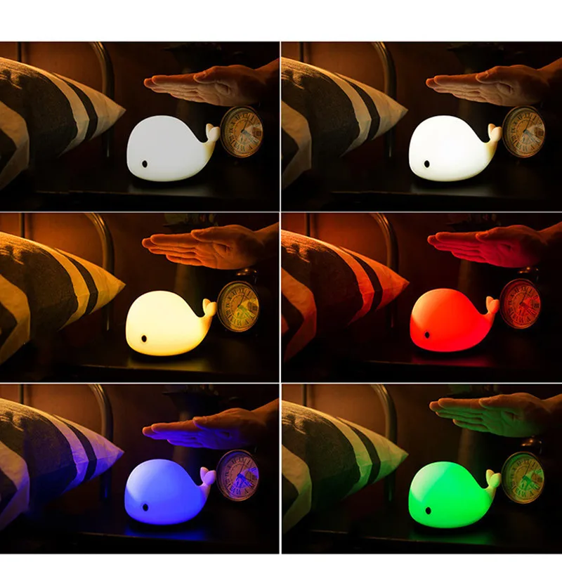 Ночник в виде дельфина с зарядкой от USB силиконовый мягкий мультяшный детский