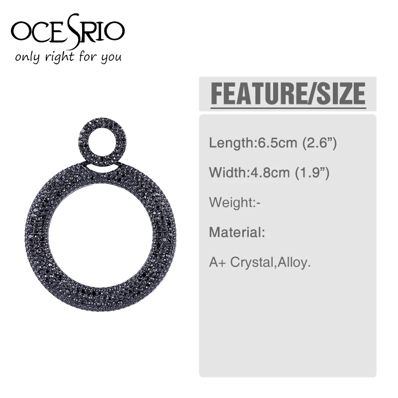 Круглые черные серьги с камнями OCESRIO винтажные Большие женские серьги-кольца
