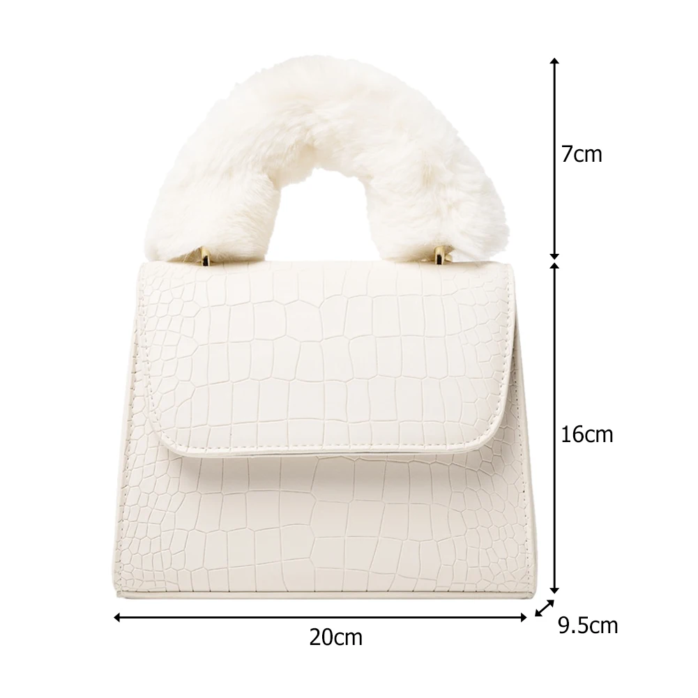 

Fashion Alligator PU Leather Crossbody Handbag Totes Women Plush Top Handle Casual Solid Color Shoulder Bags