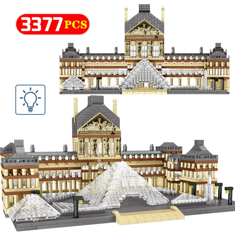 

3377Pcs City World Famous Mini Paris Louvre Model Building Blocks LED 3D Diamond Landscape House DIY Bricks Toys for Children