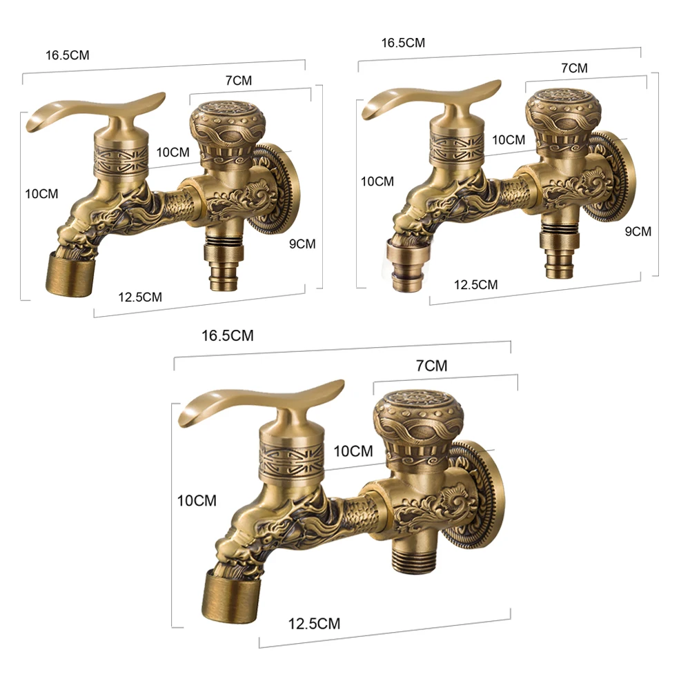 

Wall Mounted Faucet Antique Dragon Carved Brass Retro Small Tap Decorative Outdoor Garden Washing Machine Mop Bibcock Bathroom