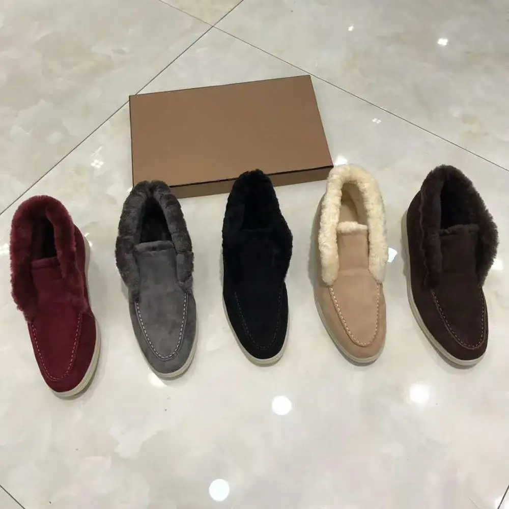 

vallu 2020 winter new flat-bottom genuine leather plain all-match high-quality plush shoes