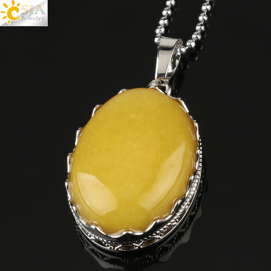 Yellow Jade Csja 30x20 мм натуральные подвески с камнями ожерелья рейки тигровый глаз хрустальные овальные бусины оправа в форме короны серебряный цвет модные ювелирные изделия G212 - Окраска металла: Yellow Jade
