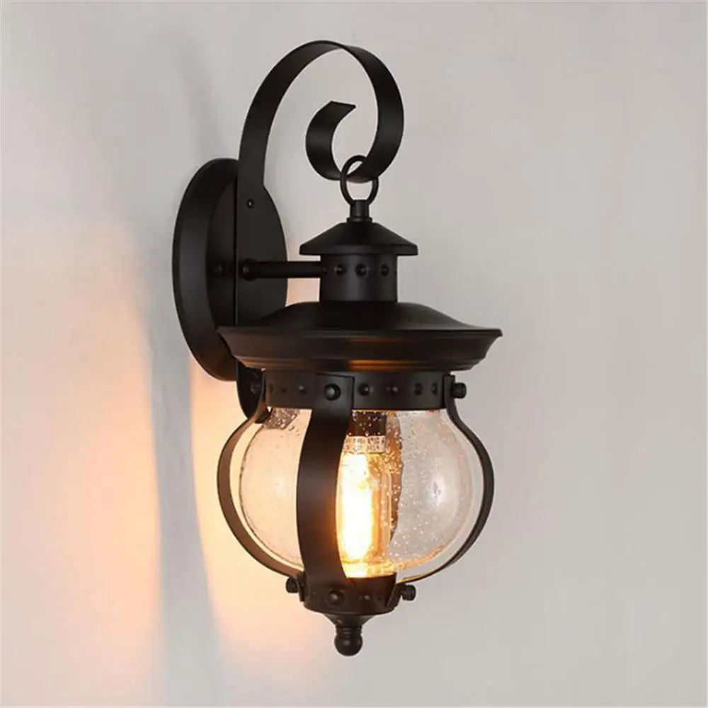 Vintage Wall Lantern Outdoor Light Fixture Black Sconce Porch Light with E27 Base Socket,Anti-Rust Seeded Glass Waterproof lamp