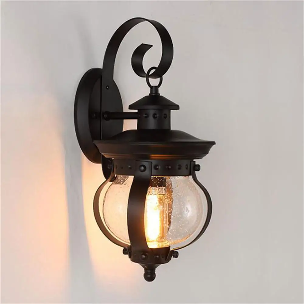 Vintage Wall Lantern Outdoor Light Fixture Black Sconce Porch with E27 Base Socket Anti-Rust Seeded Glass Waterproof lamp | Лампы и