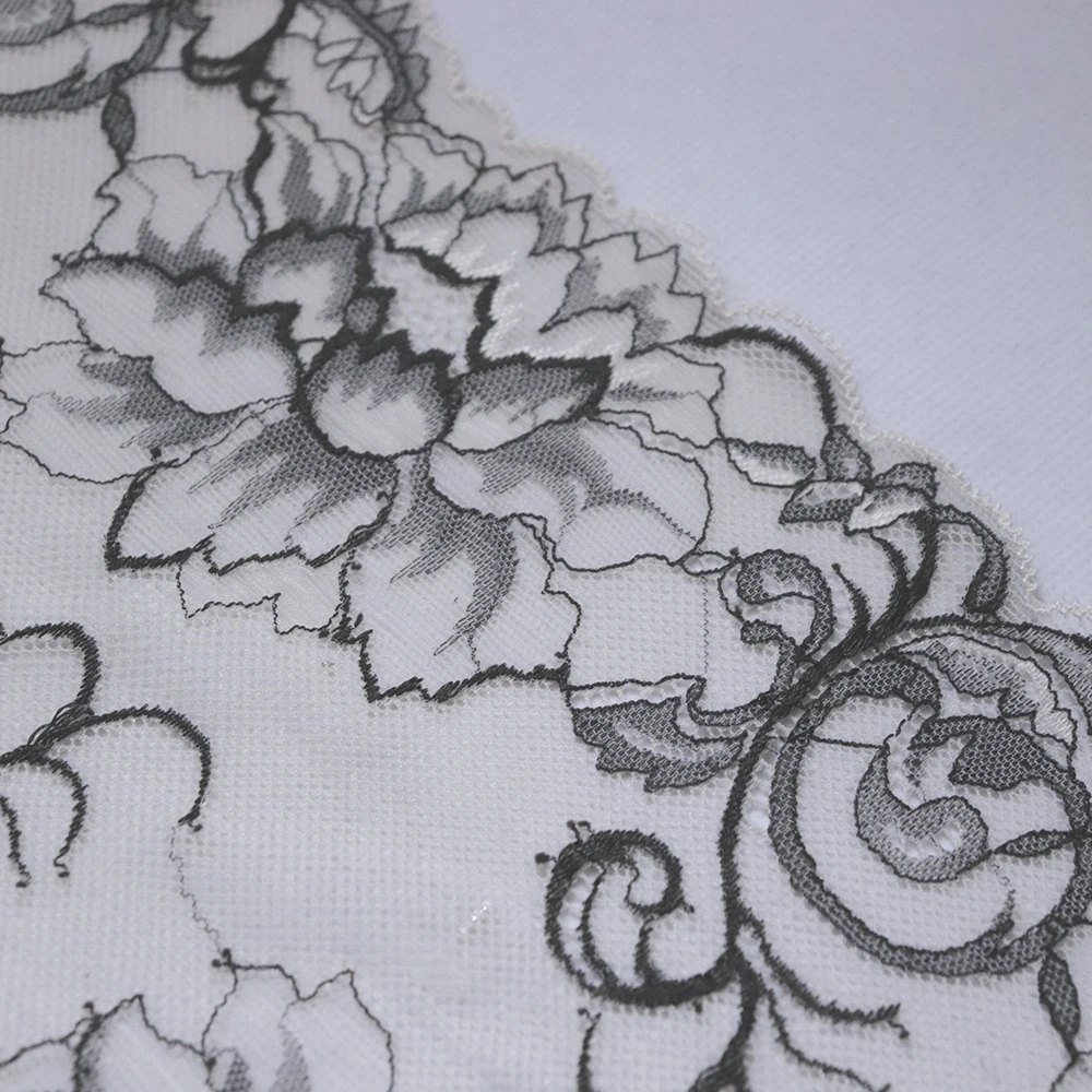 3 ярдов 18 5 см Широкий Цветочный эластичный кружевной отделкой черный серый для