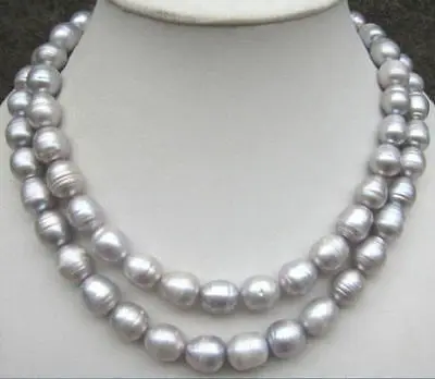 

2row 9-10mm natural tahitian silver gray pearl necklace