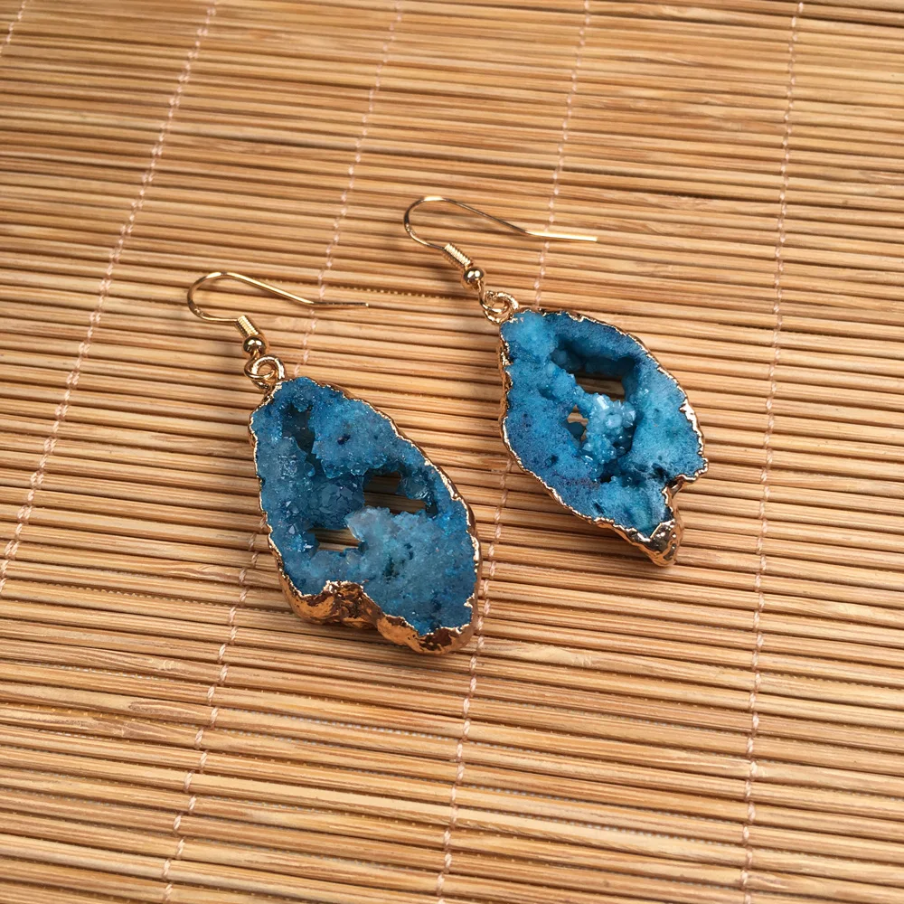 2020 wholesale New Women Nature Stone Earrings Stud Jewelry blue Handmade long irregular shape quartz Earring | Украшения и