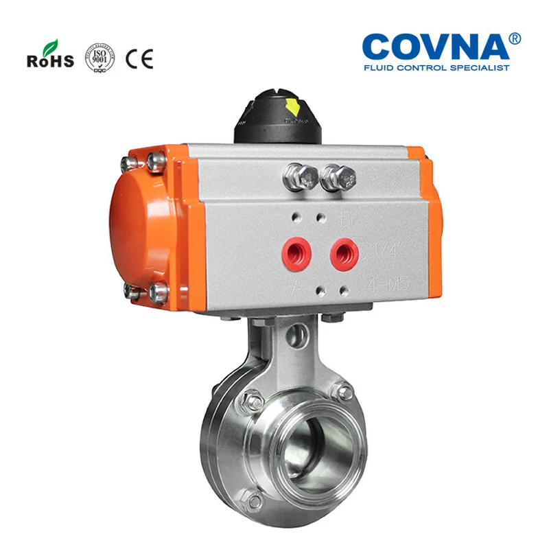 1 дюймовый санитарный пневматический клапан бабочка двойного действия пищевого