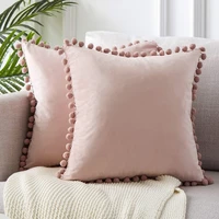 ins style home fabric model room sofa ball lace pillowcase solid color velvet soft decorative pillowcase sofa cushion cover