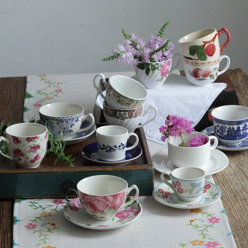 Creative Coffee Cup European Flower Bone China Tea Cups Set with Handle White Porcelain Kubek Na Kawe Home Container LL50CC | Дом и сад