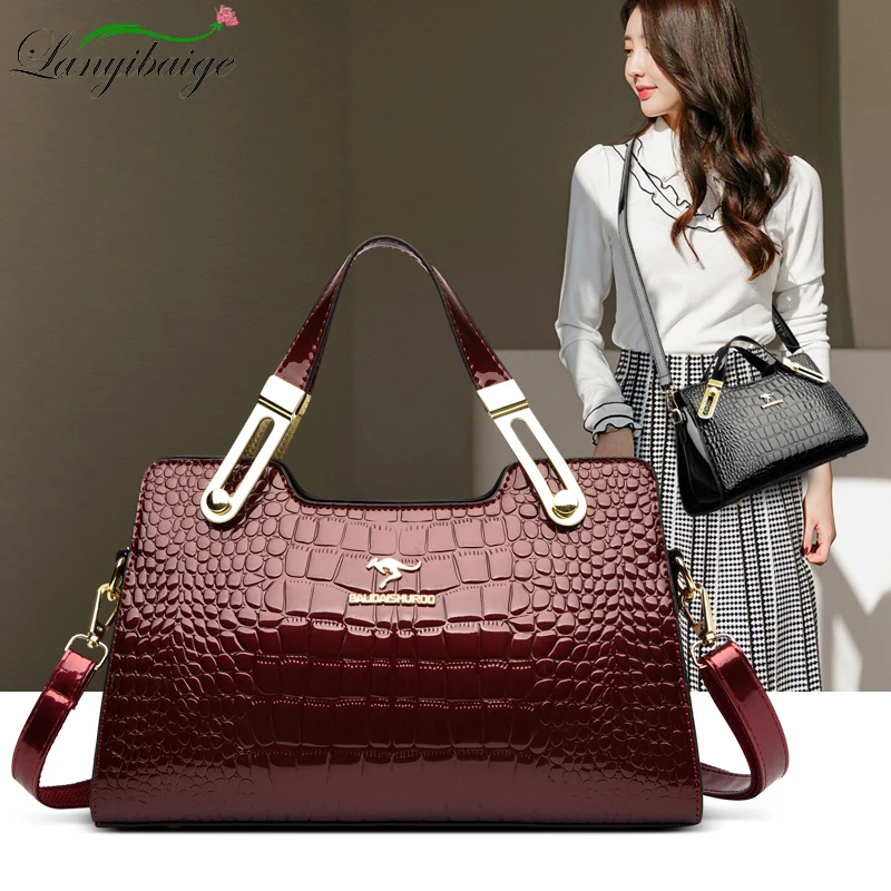 

Luxury Handbags Designer Female Bag Bright Leather Ladies Handbag Large Capacity Hand Crossbody Bags Western Style Commuter Bag