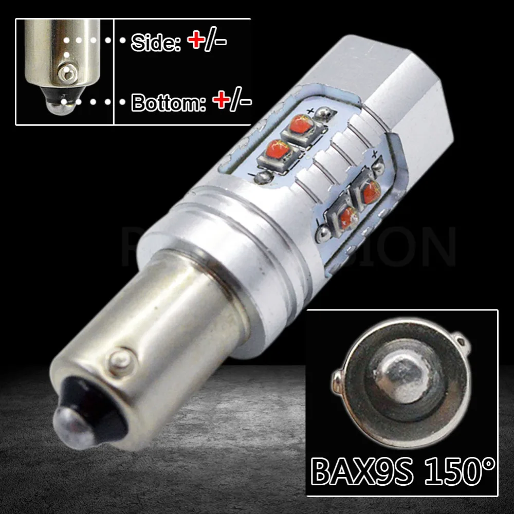2 шт. AC/DC12-24V H21w BA9S BAY9S BAX9S 433D C'ree чипы светодиодный Белый/янтарный Canbus светодиодный задний фонарь 50 Вт 10smd для CC MG3 Citroen