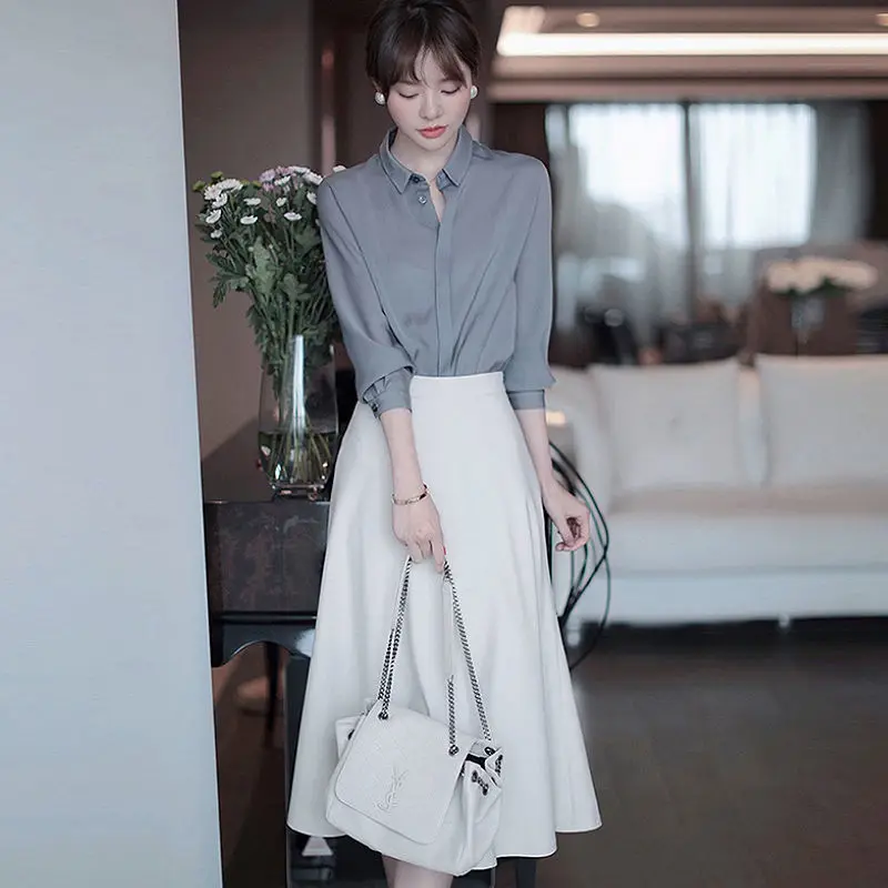 Комплект женского платья элегантная однотонная офисная юбка в минималистичном