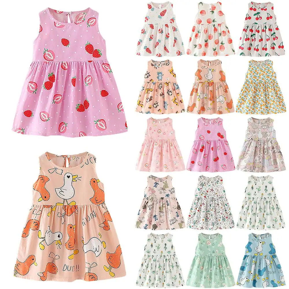 

Floral Fruit Print Girls Children Kids A Line Casual Sleeveless Dresses