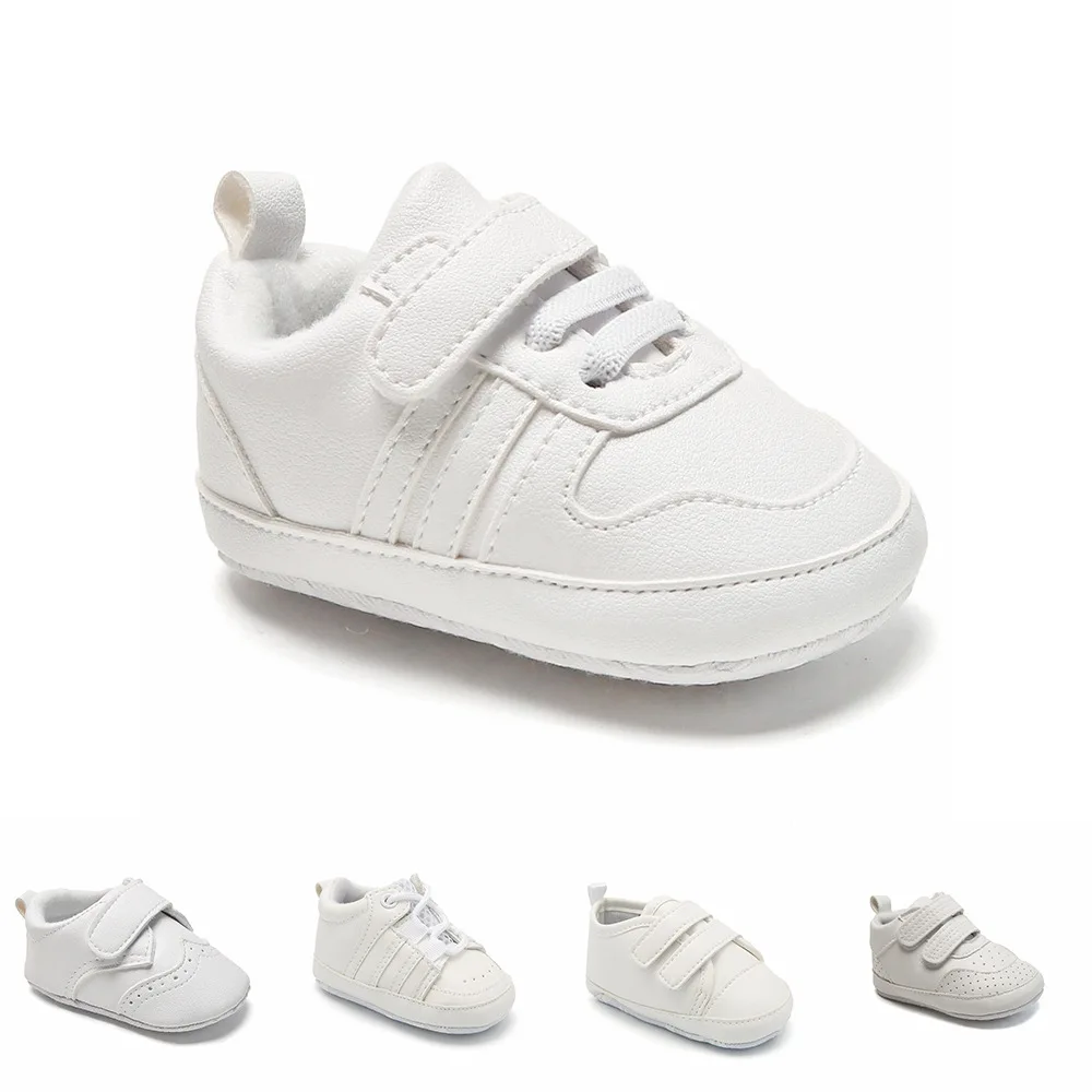 

Кроссовки для мальчиков, мягкая нескользящая подошва, однотонные белые, Повседневная простая обувь для малышей