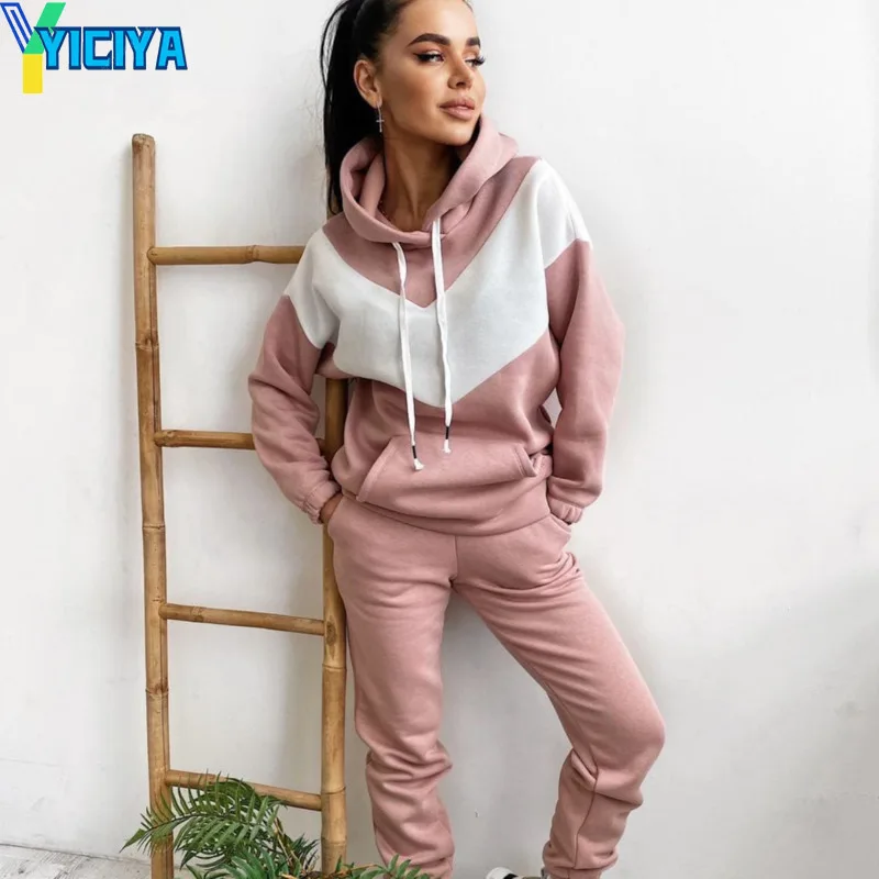 

2021 Winter Women's Sports Set 2 Pieces Tracksuit Women Suit Female Sweatsuits For Women's Hoodie Sweatshirts Crop Top Warm Sets