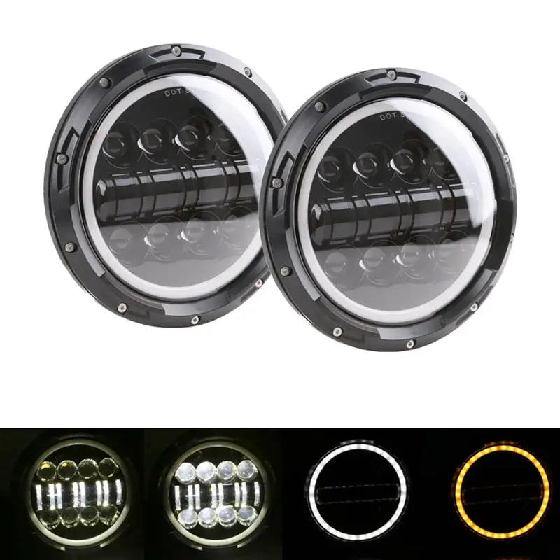 80w black with DRL 7 дюймов 40 Вт H4 светодиодный фонарь для фар с угловыми глазами " Круглый налобный фонарь для Jeep Lada 4x4 Urban Niva Land Rover Defender - Цвет: 80w black with DRL