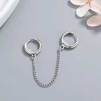 new fashion double ear hole piercing hoop earrings smooth simple hoops chain connected shiny charming female earring jewelry