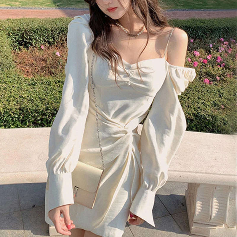 

Party Night Mini Dress Summer Designer Kawaii Dress Women Elegant Strap Solid Sweet Mini Dress Female French High Street