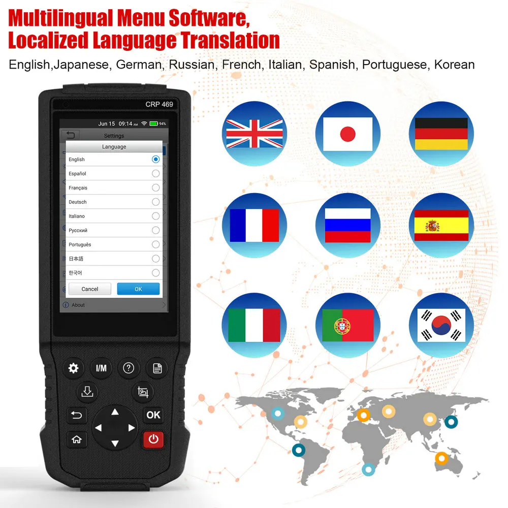 Launch X431 CRP469 OBD2 сканер ABS EPB TPMS DPF Сброс масла OBD 2 Автомобильный сканер многоязычный ODB2 автомобильный диагностический инструмент