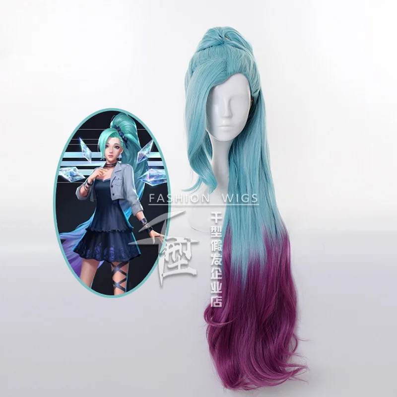 

Anime LOL Seraphine KDA Cosplay Wig Synthetic Hair Blue purple Ombre Halloween Costume Party Play Wigs