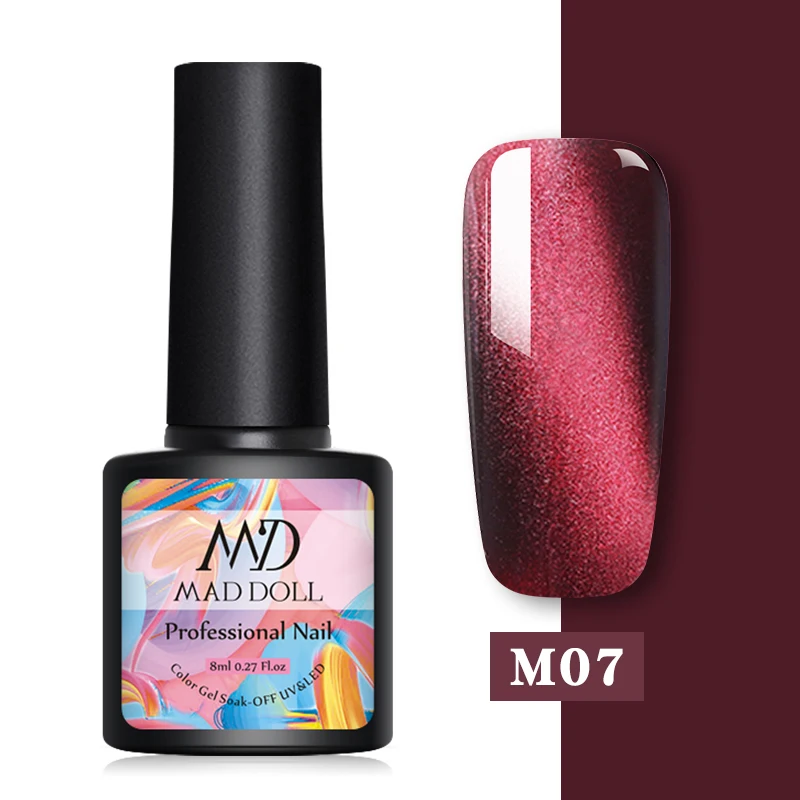 M07 MAD DOLL 8 мл Гель-лак для ногтей с эффектом «кошачий глаз» Магнитный впитывающий УФ гель-Лаки звездное небо нефритовый эффект лак черная основа необходимый маникюр декор - Цвет: M07