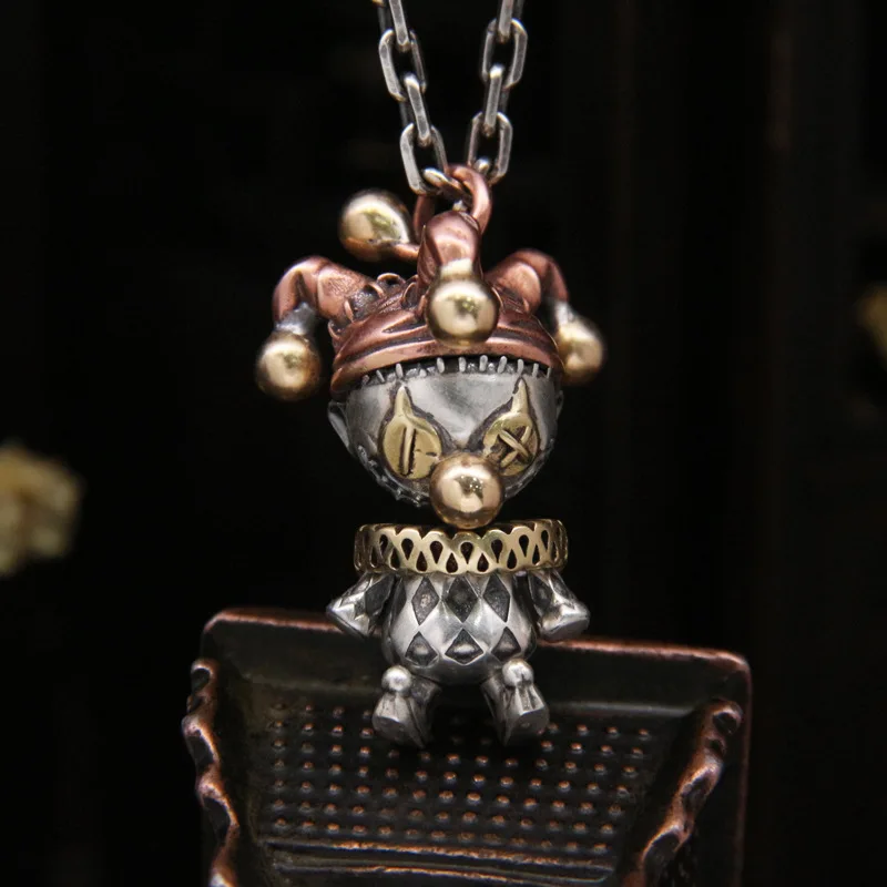 Vintage Silver Color Clown Doll Pendant for Motorcycle Party Steampunk Gothic Style Pendant Men Women Jewelry Accessories