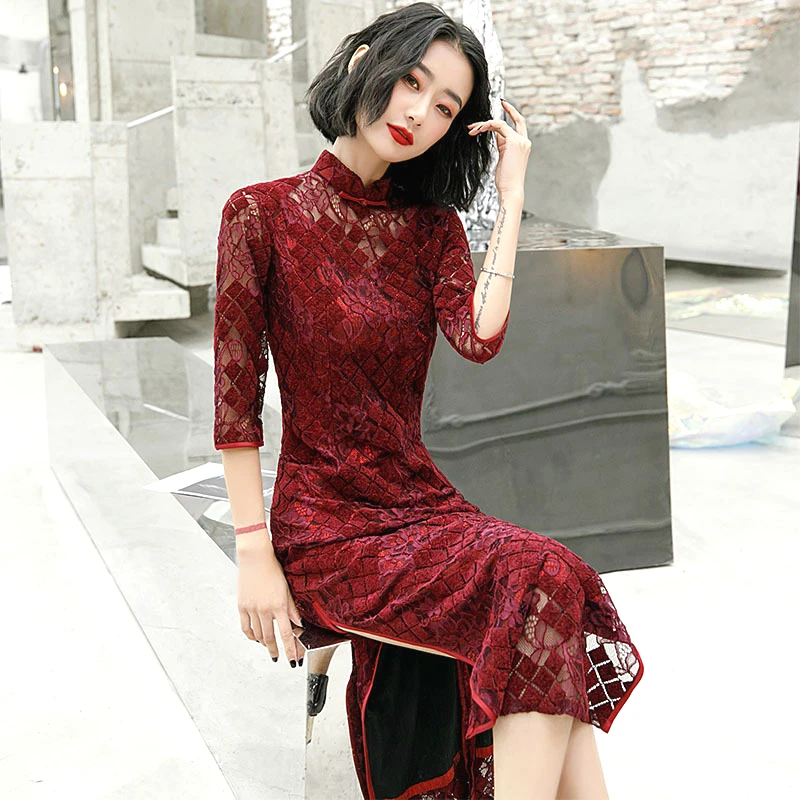 Sheng Coco полые кружева дамы Cheongsam Китайский традиционный костюм Свадебные невесты