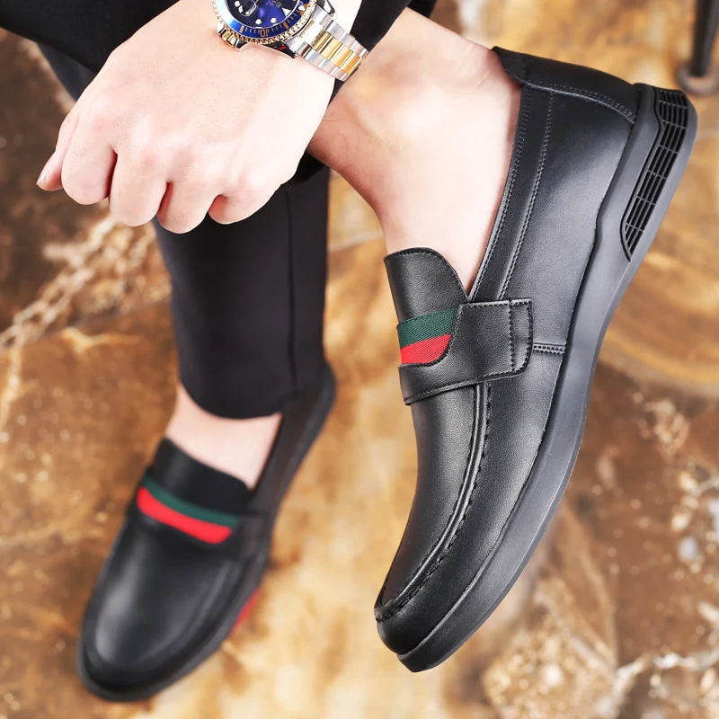 

2020 Men Casual Shoes Striped Fashion Men Shoes Genuine Leather Men Loafers Moccasins Slip On Men's Flats Male Driving Shoes