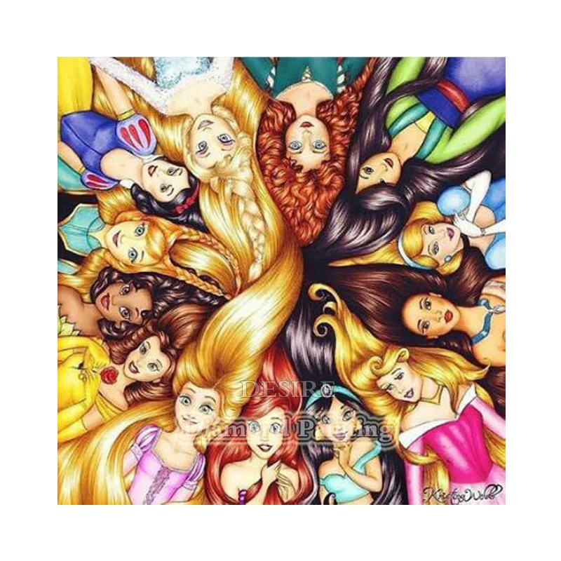 EASHRU алмазная живопись с цветными волосами принцессы 5D вышивка крестиком