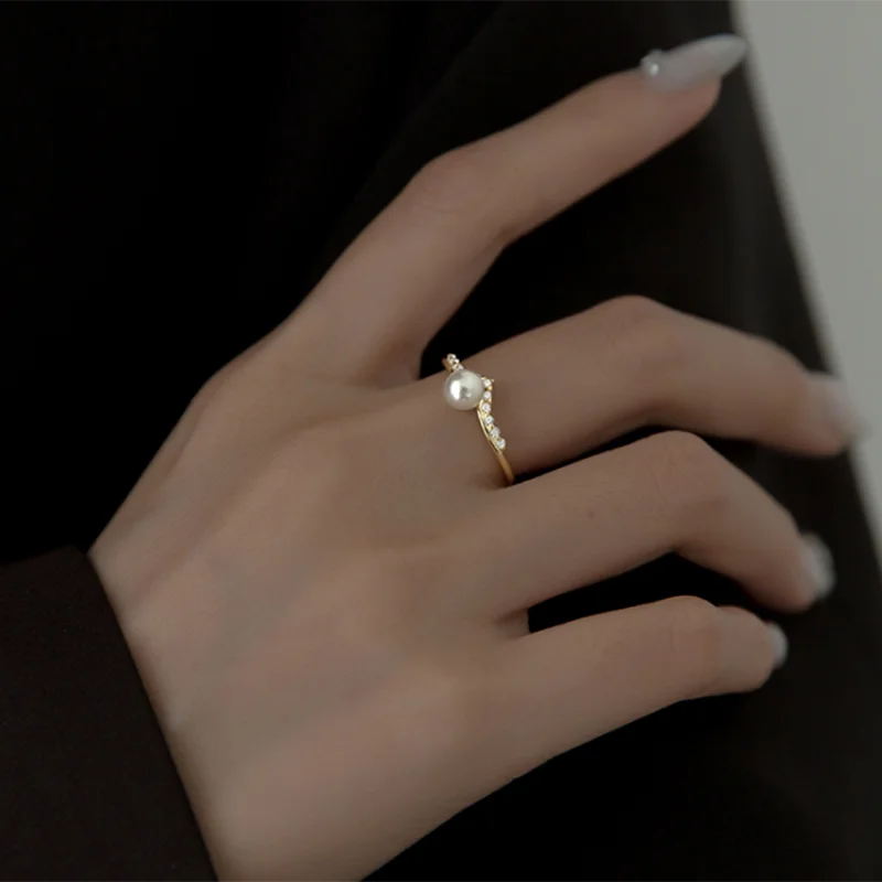

A00568 New Arrival Minimalist Pearl Adjustable Ring for Women 925 Sterling Silver Wedding Anniversary Birthday Jewelry