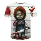 Новинка, Детская футболка с изображением призрачной куклы, детская 3D футболка с ужасами, топы с коротким рукавом для мальчиков и девочек, крутая уличная одежда для подростков