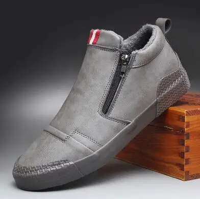 Симпатичные Зимние новые модные мужские ботинки без шнуровки на молнии с мехом