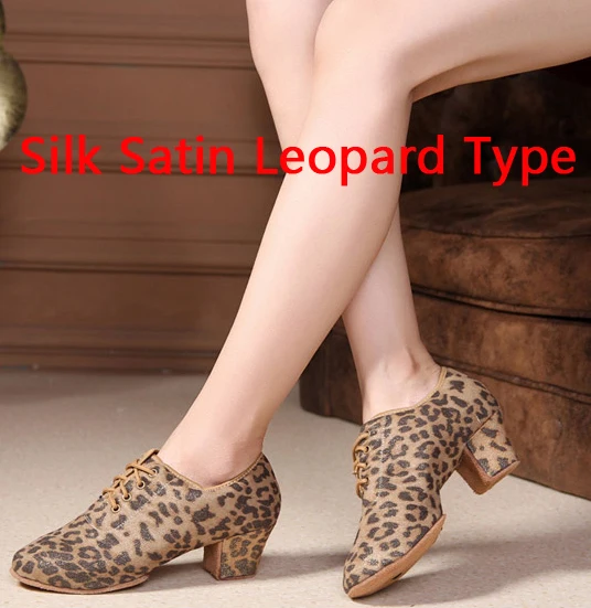 Satin Leopard Женская танцевальная обувь для танго и фламенко из натуральной кожи на каблуке 5 см; обувь для учителя; обувь для девочек; обувь для танцев - Цвет: Satin Leopard