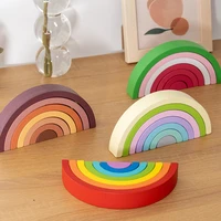 kids wooden puzzles montessori toys rainbow building blocks diy creative stacking balance game educational toy for children