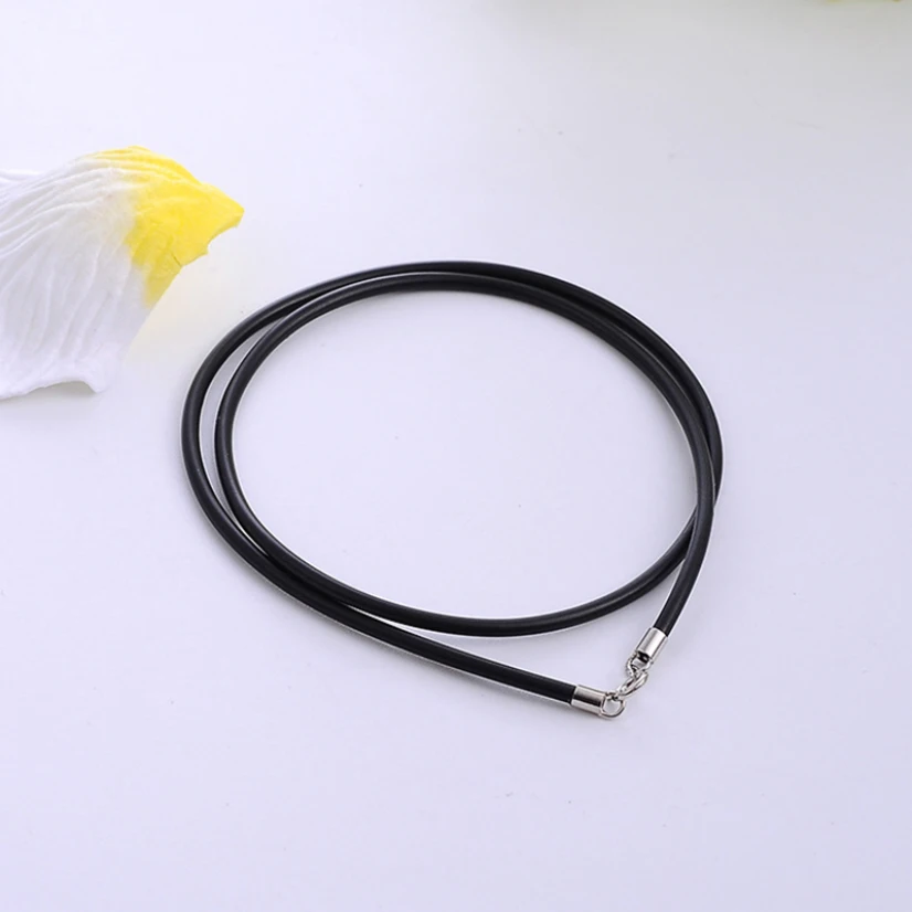 

Rubber Rope Collar Black Sterling Silver Women Men Neck Chains Clasp Leather Loop Cord Jewelry Mens Jewel Accessories
