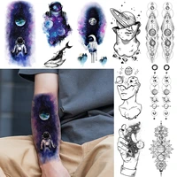 blue galaxy astronaut temporary tattoos for men women realistic planet chains tatoo spaceman earth body art fake tattoo stickers