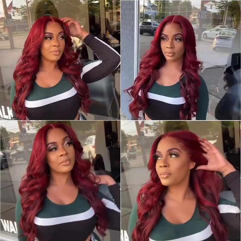 

Pinshair Body Wave 13x1 Lace Front Wigs Pre Plucked Peruvian Human Hair Wig 150% 99J Burgundy Red Lace Frontal Wigs For Women
