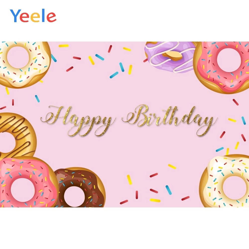 

Yeele Donuts Cake Baby Happy Birthday Pink Sweet Party Banner Photography Backdrops Customized Photo Background For Photo Studio