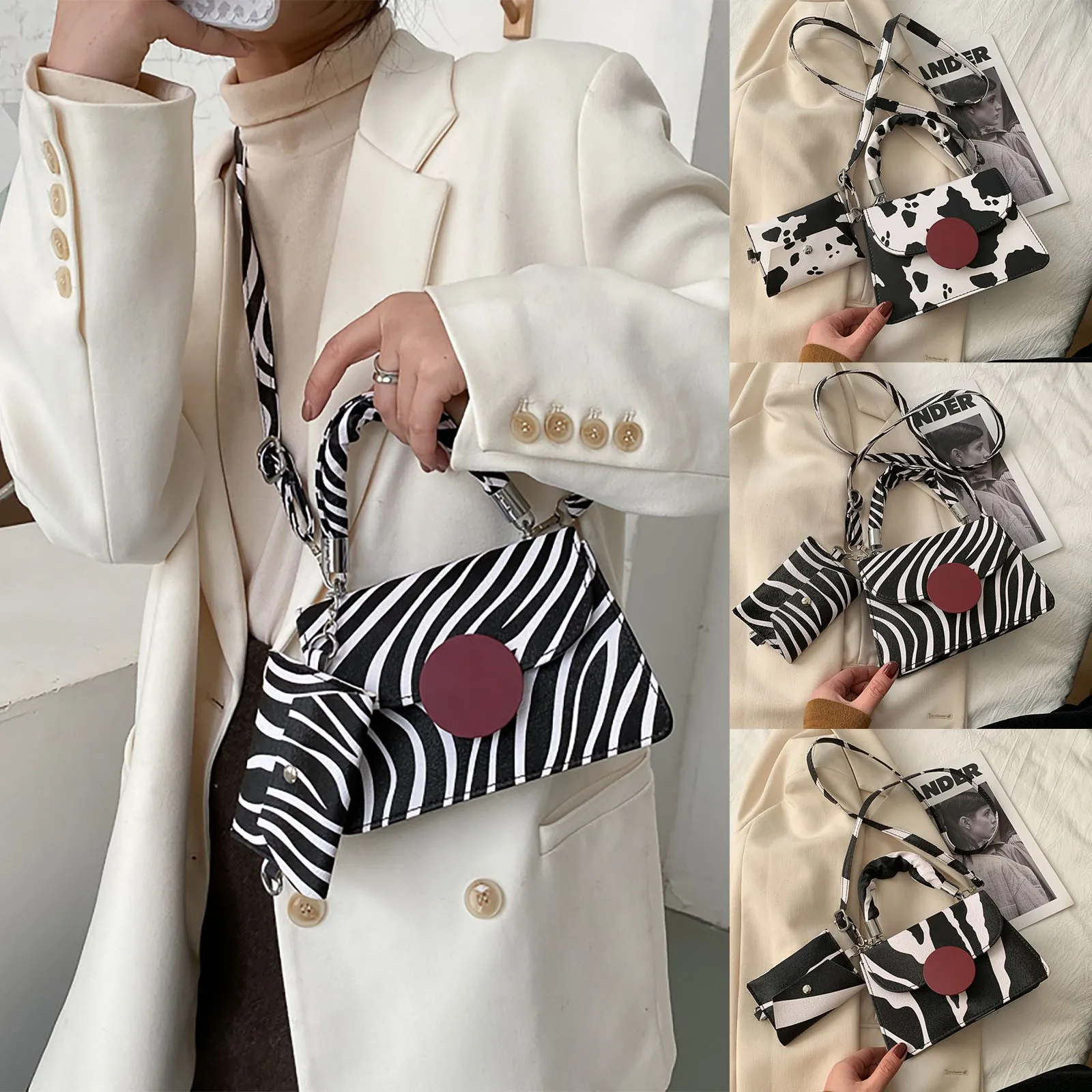 

Ladies Fashion Shoulder Bag Handbag All-match Messenger Bag Animal Stripped Hasp Flap Messenger Bags