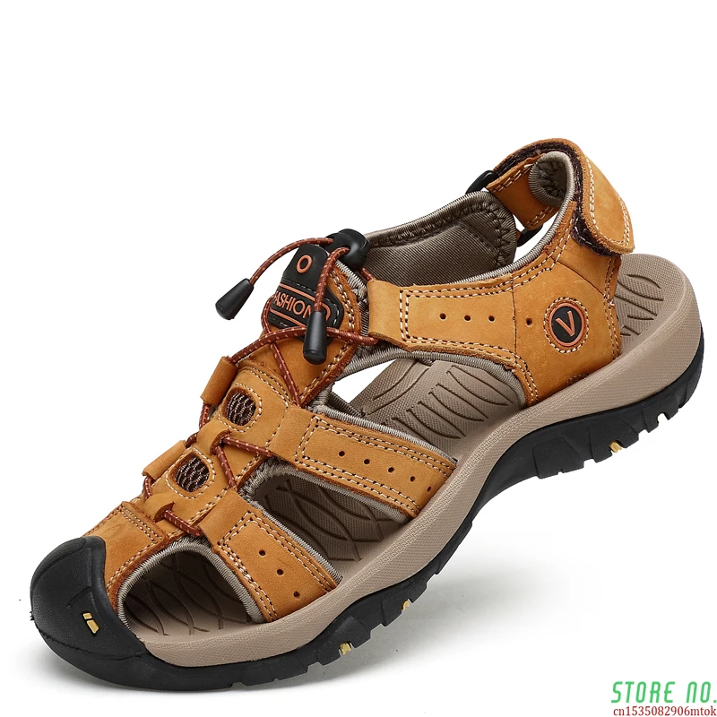 

Leather Sandals, Cowhide Men's Shoes, Summer New Beach Shoes, Men's Fashion Slippers, Large Size 38-47 Outdoor Leisure Sandals