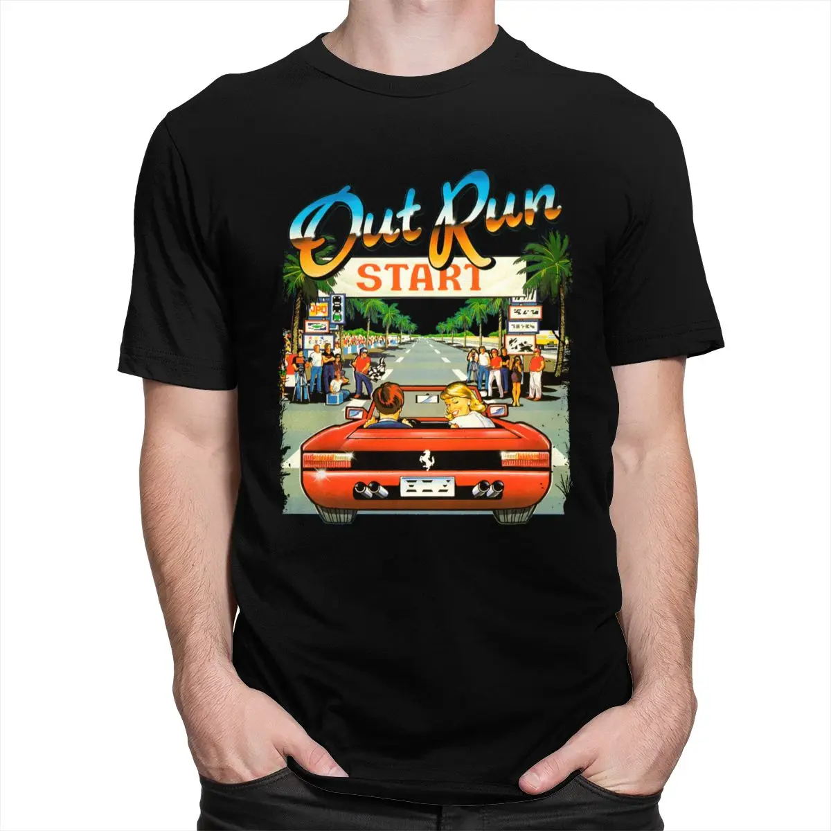 Японская аркадная гоночная видео игра Out Run футболка мужская с коротким рукавом