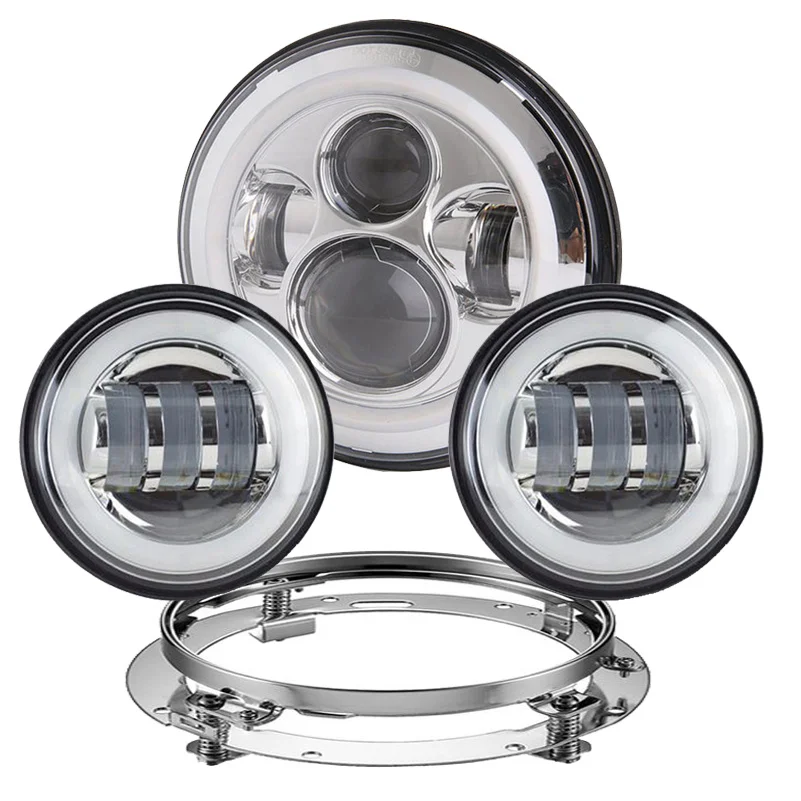 

7inch LED Headlight white DRL, 4.5inch Halo Fog Lights , Adapter Ring for Harley Touring Electra Glide Road King Street Glide