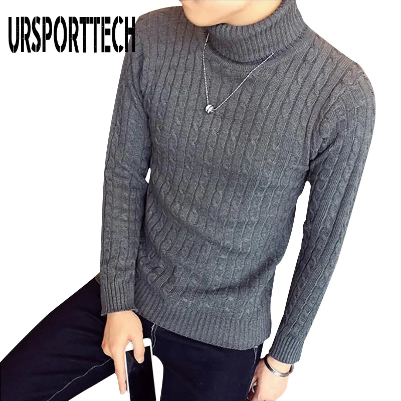 

Мужской шерстяной свитер URSPORTTECH, Вязаный Свитер оверсайз с высоким воротом, пуловер, свитер для мужчин