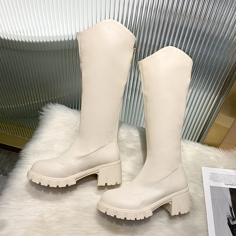 Shoes Women Boots Over Knee  Boots-Women Round Toe Over-the-Knee Low Mid Calf Autumn Rubber Ladies 2022 Cowboy Hoof Heels Cotton