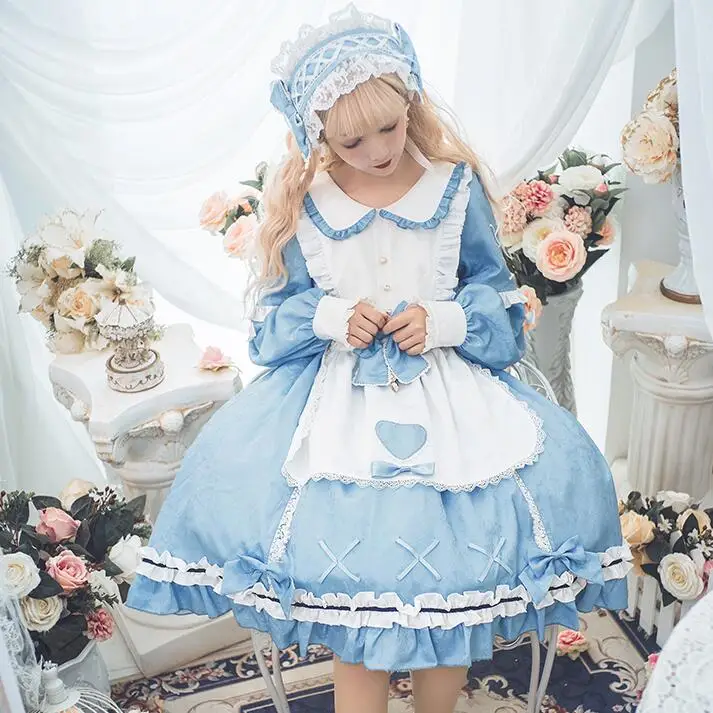 

Cosplay palace lolita dress vintage falbala lace bowknot kawaii dress o-neck high waist victorian dress gothic lolita op loli