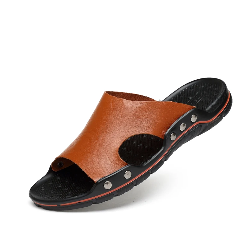 Летние мужские шлепанцы размер 38 48 модные сандалии кожаные повседневные
