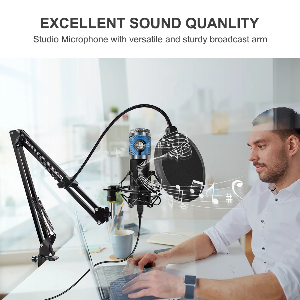 usb microphone with arm e20 condenser computer mic stand with ring light studio kit for gaming youtube video record 2021 upgrade free global shipping